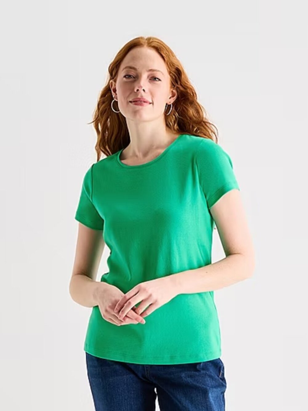 NWT ST JOHNS BAY Womans crew neck short sleeve t shirt color;lindsay green